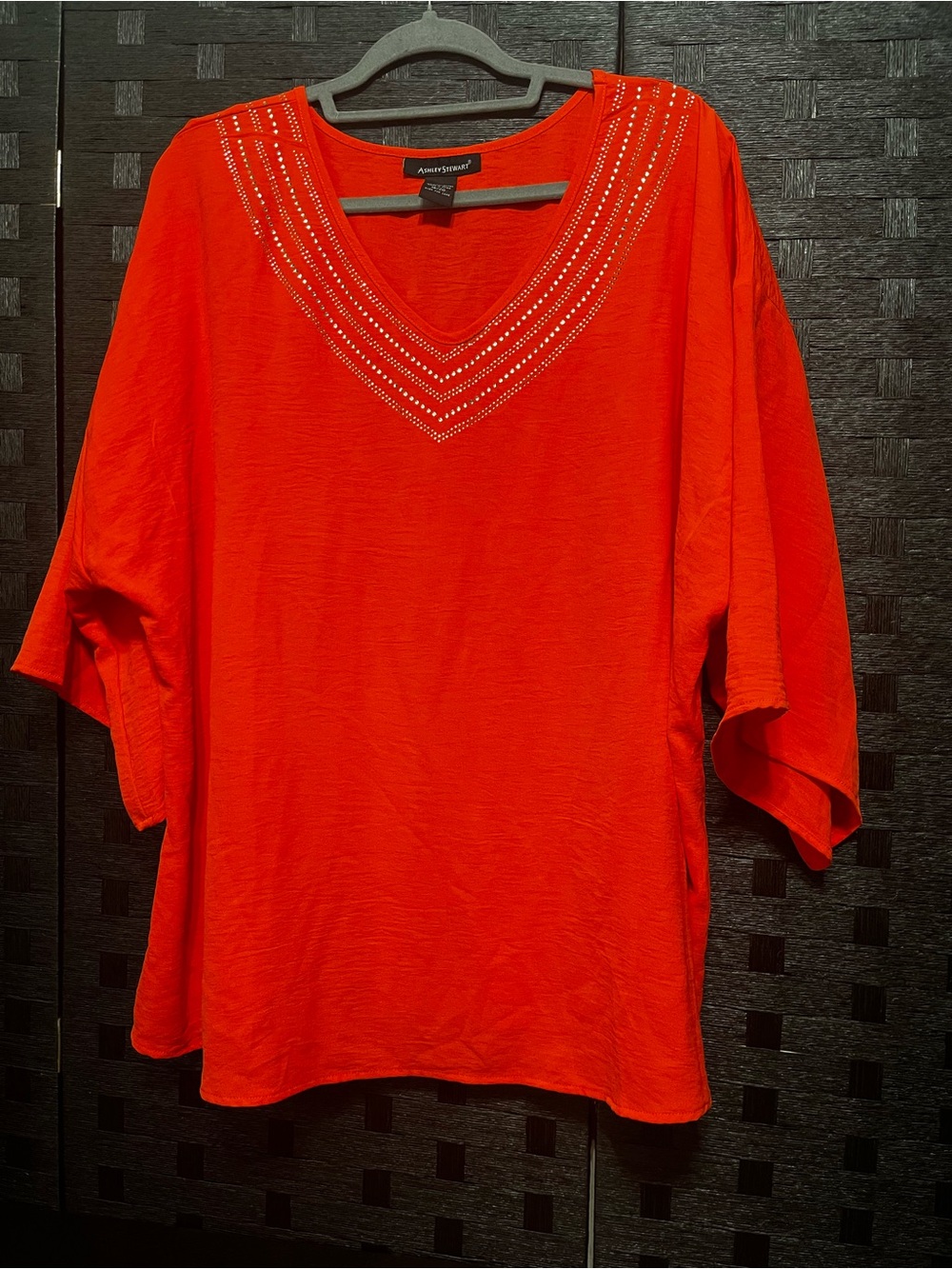 Ashley Stewart Orange V-Neck Beaded Embellished Tunic Blouse Size 18/20